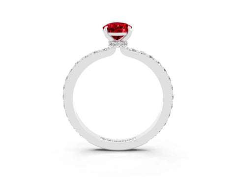White gold Pear Cut Ruby Ring with Pavé Band and Four-Prong Setting_3