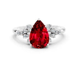 White gold Pear Cut Ruby Ring with Side Stones and Four-Prong Setting_36