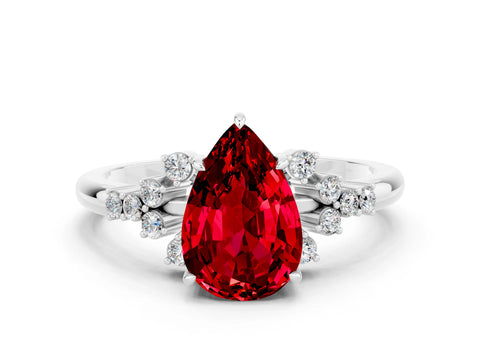 White gold Pear Cut Ruby Ring with Side Stones and Four-Prong Setting_36