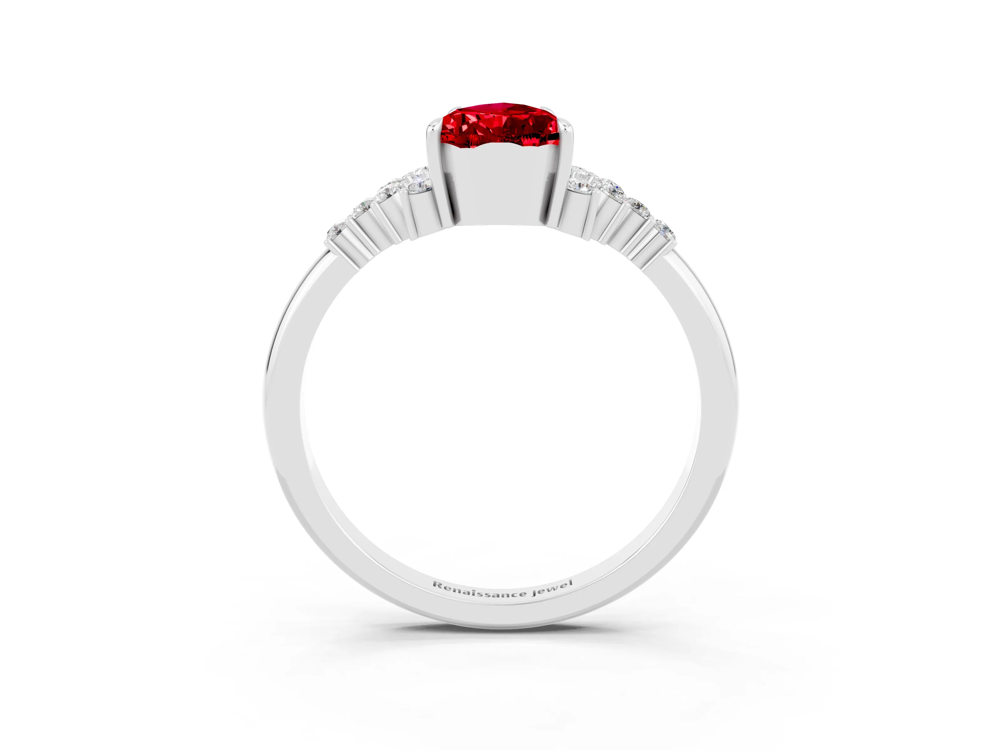 White gold Pear Cut Ruby Ring with Side Stones and Four-Prong Setting_39