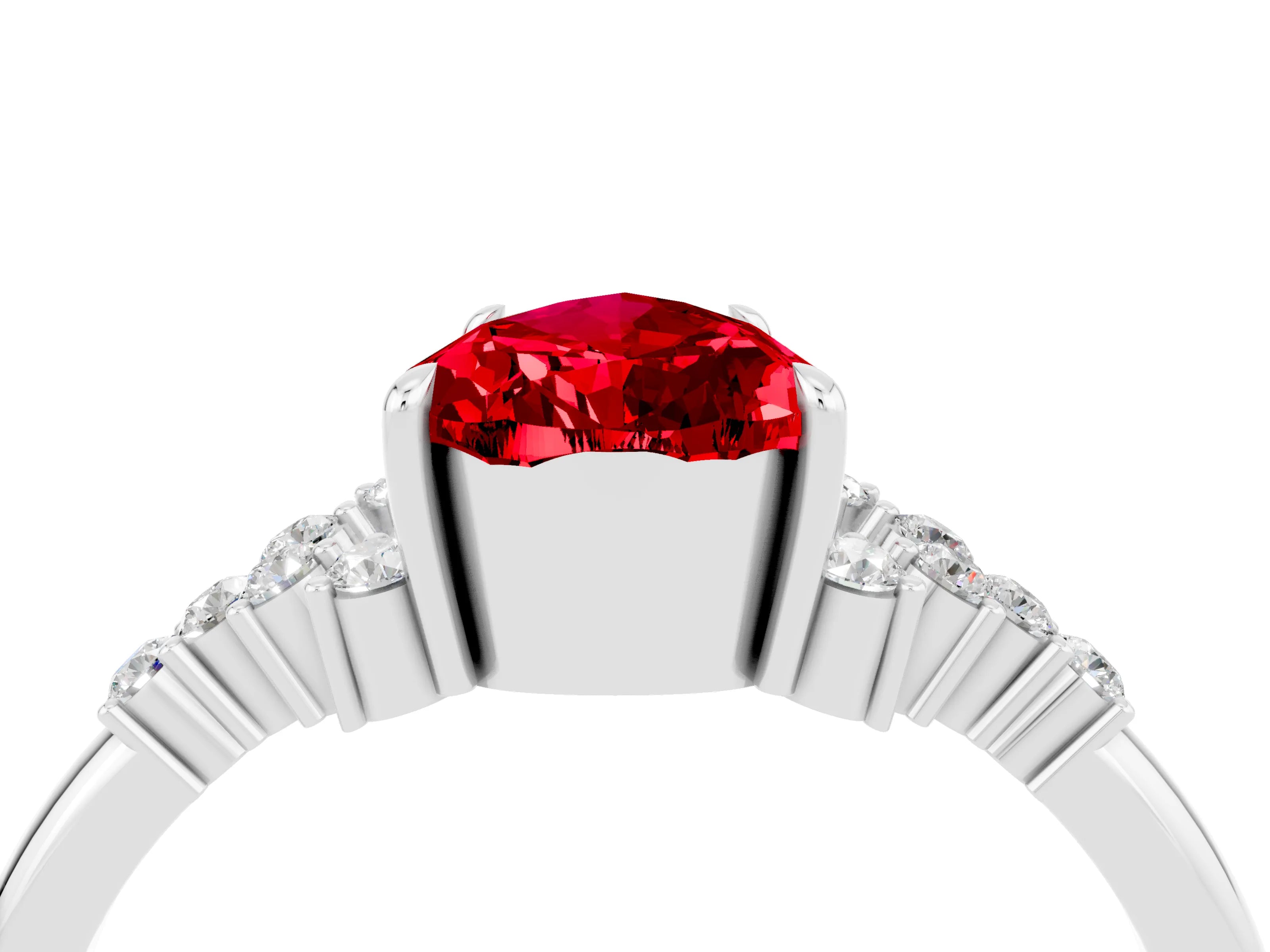 White gold Pear Cut Ruby Ring with Side Stones and Four-Prong Setting_40