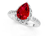 White gold Pear Cut Ruby Scalloped Halo Engagement Ring with Round Shared Prong Band_25