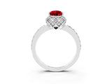 White gold Pear Cut Ruby Scalloped Halo Engagement Ring with Round Shared Prong Band_27