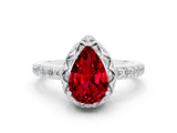 White gold Pear Cut Ruby Scalloped Halo Engagement Ring with Round Shared Prong Band_48