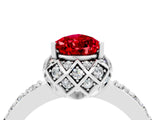 White gold Pear Cut Ruby Scalloped Halo Engagement Ring with Round Shared Prong Band_52
