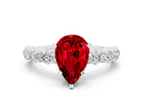 White gold Pear Cut Ruby Side Stone Solitaire Ring with Round  and Four-Prong Setting_36