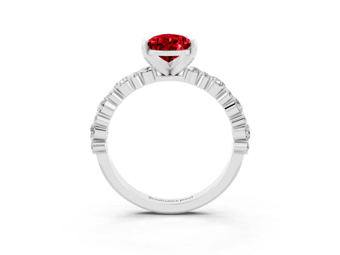 White gold Pear Cut Ruby Side Stone Solitaire Ring with Round  and Four-Prong Setting_39