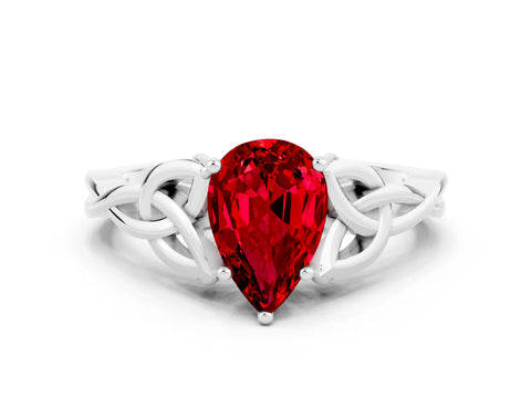 White gold Pear Cut Ruby Solitaire Celtic Knot Ring with Four-Prong Setting_12