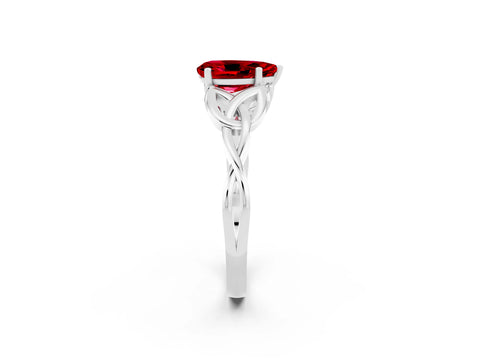 White gold Pear Cut Ruby Solitaire Celtic Knot Ring with Four-Prong Setting_14