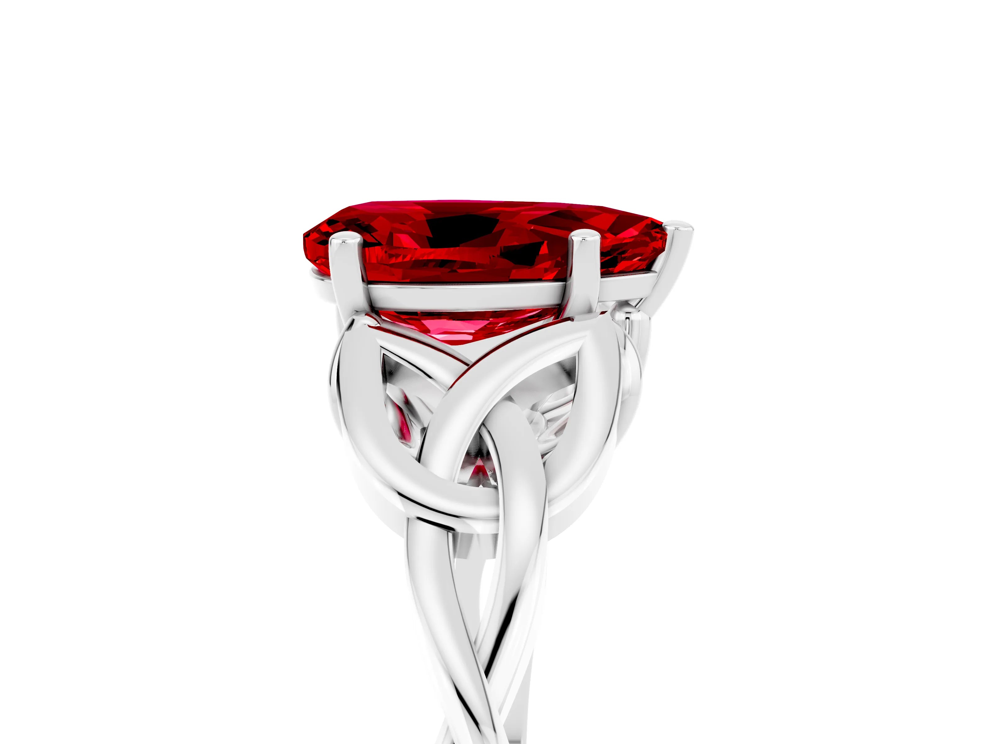 White gold Pear Cut Ruby Solitaire Celtic Knot Ring with Four-Prong Setting_17