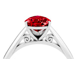 White gold Pear Cut Ruby Solitaire Engagement Ring with Cathedral Setting and Four-Prong Mount_112