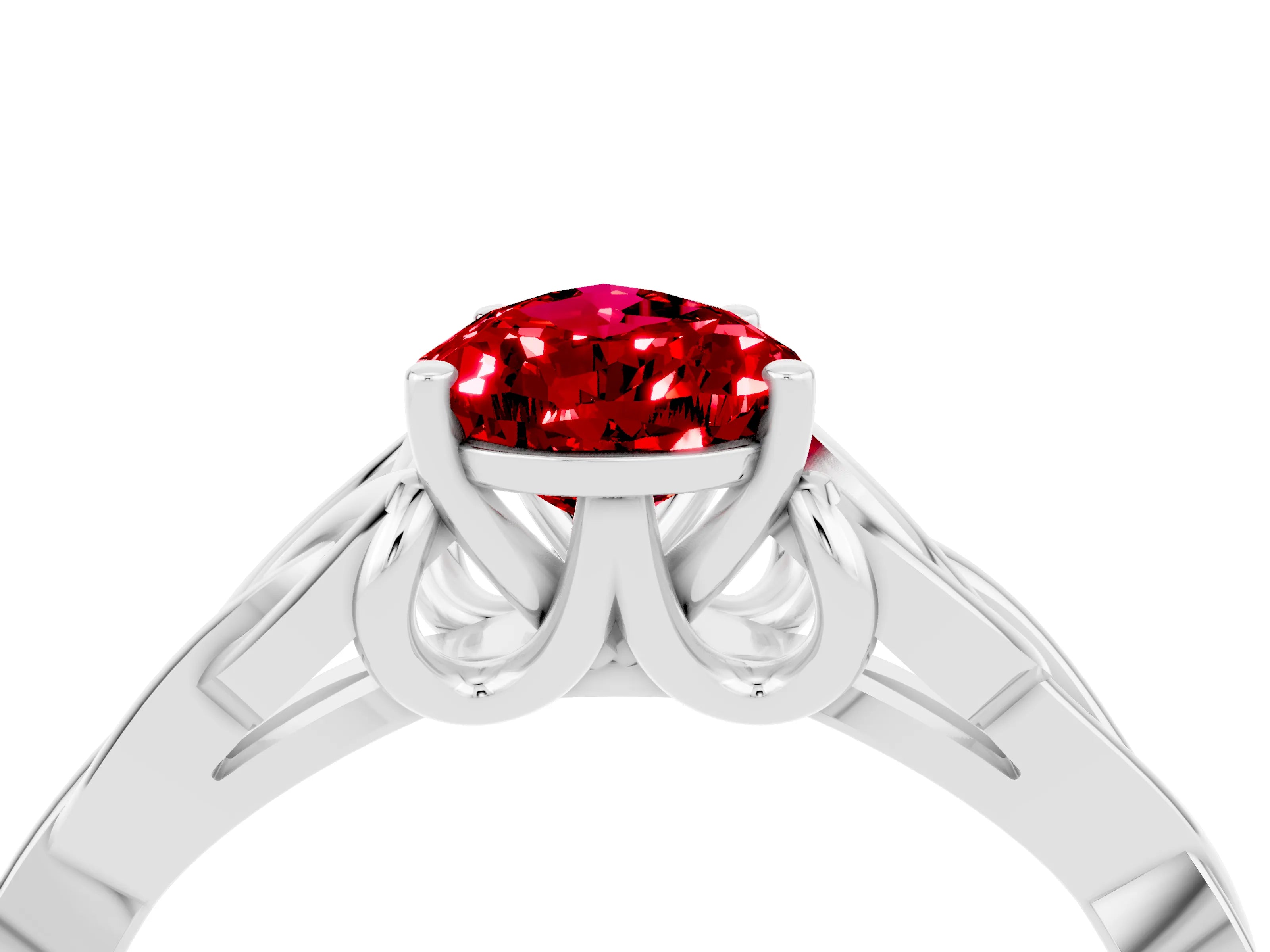 White gold Pear Cut Ruby Solitaire Engagement Ring with Celtic Knot Band and Four-Prong Setting_4
