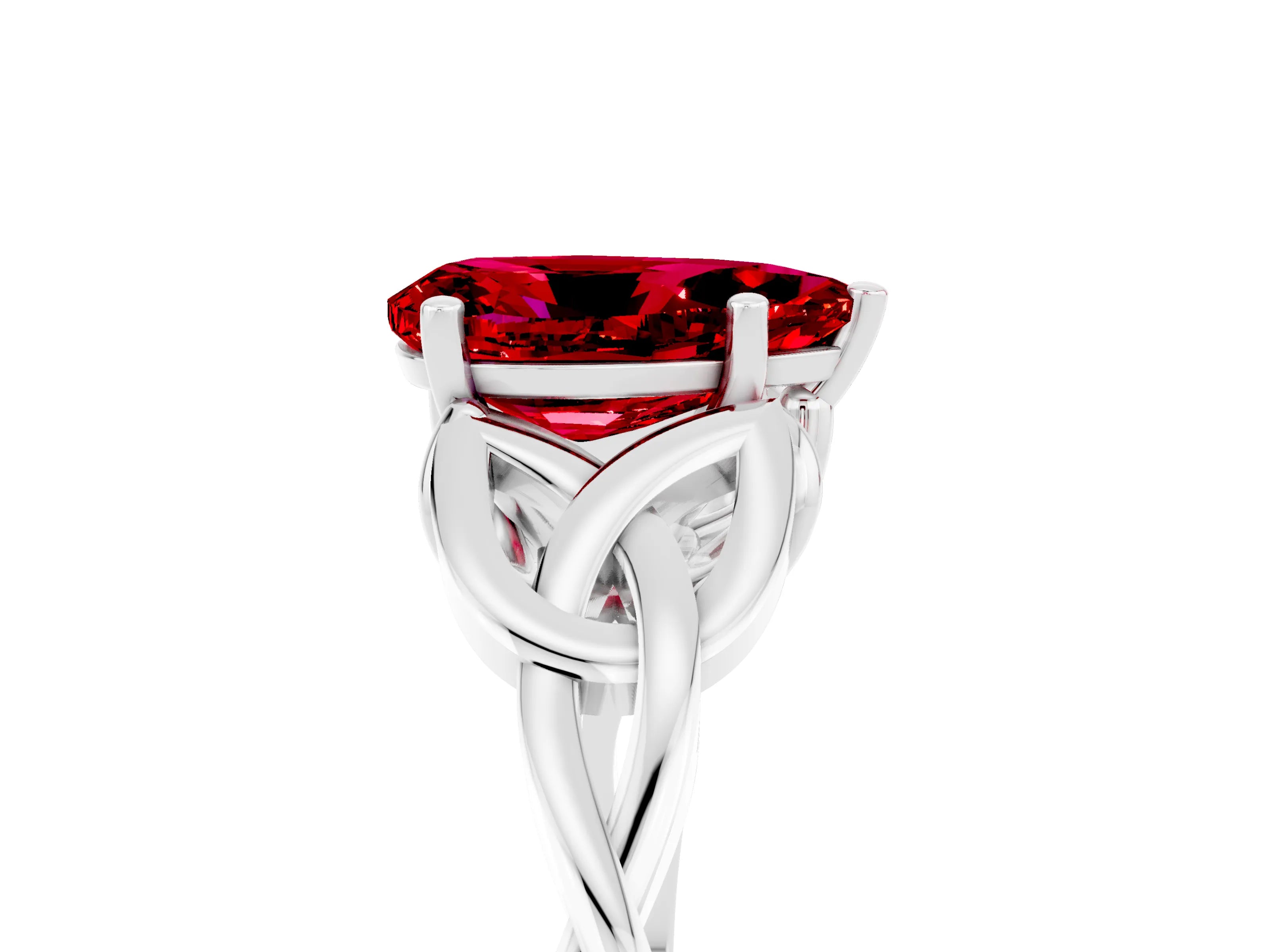 White gold Pear Cut Ruby Solitaire Engagement Ring with Celtic Knot Band and Four-Prong Setting_5