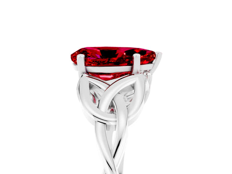White gold Pear Cut Ruby Solitaire Engagement Ring with Celtic Knot Band and Four-Prong Setting_5