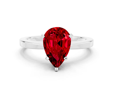White gold Pear Cut Ruby Solitaire Engagement Ring with Classic Band and Four-Prong Setting_24