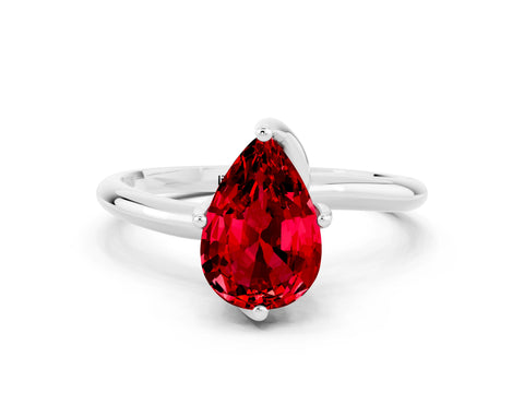 White gold Pear Cut Ruby Solitaire Engagement Ring with Four-Prong Setting and Classic Band_12