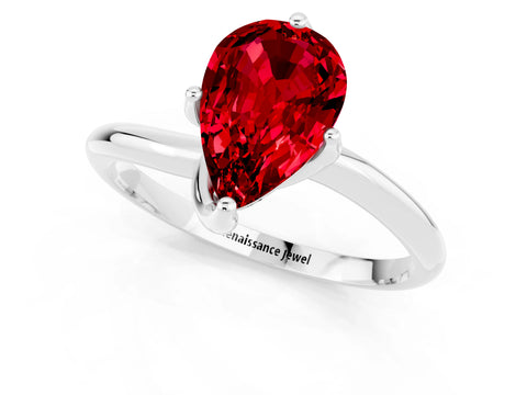 White gold Pear Cut Ruby Solitaire Engagement Ring with Four-Prong Setting and Classic Band_13