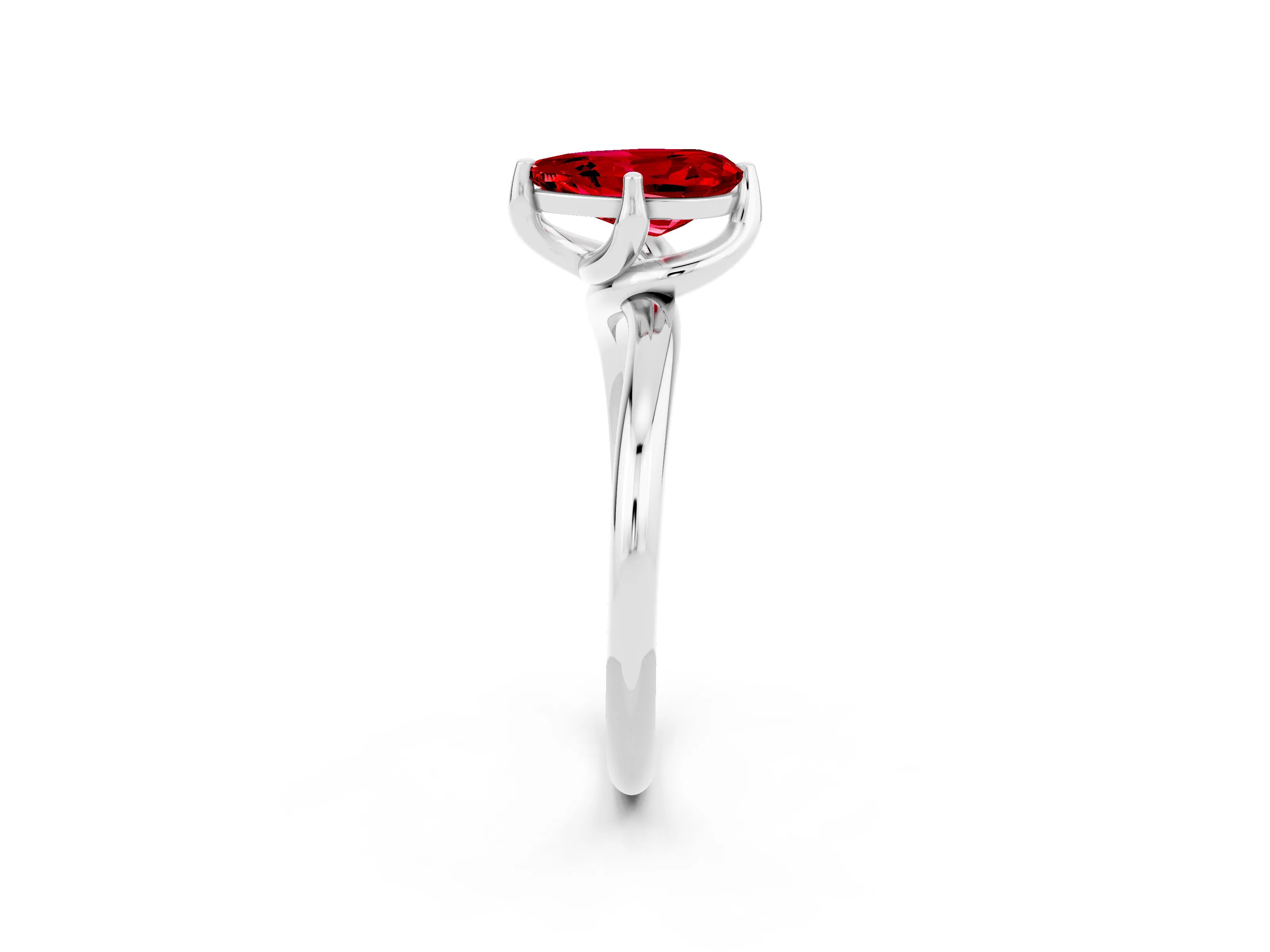 White gold Pear Cut Ruby Solitaire Engagement Ring with Four-Prong Setting and Classic Band_14