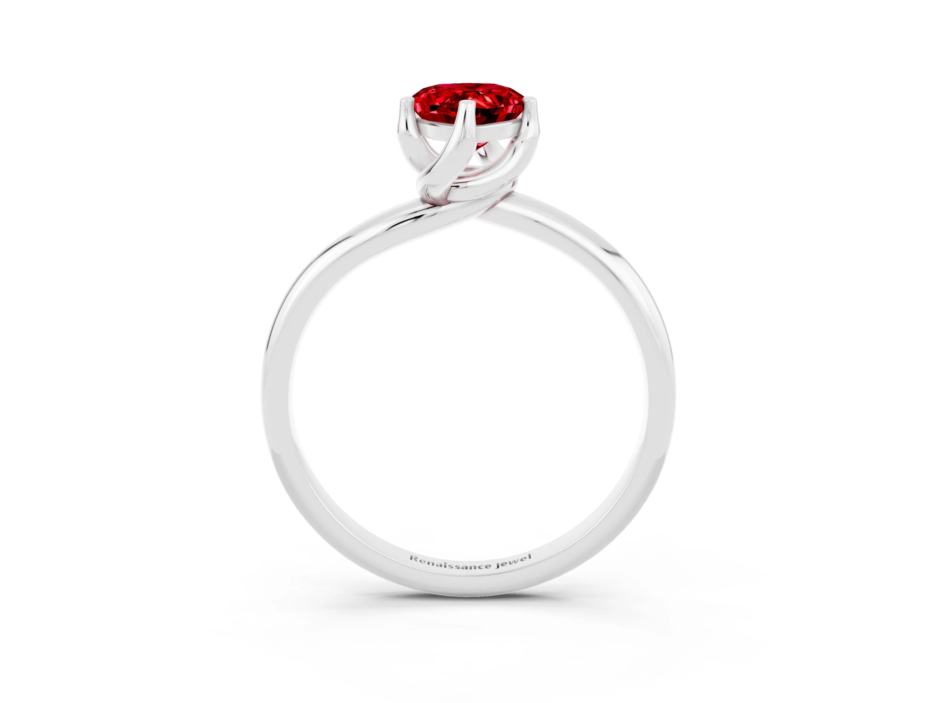 White gold Pear Cut Ruby Solitaire Engagement Ring with Four-Prong Setting and Classic Band_15