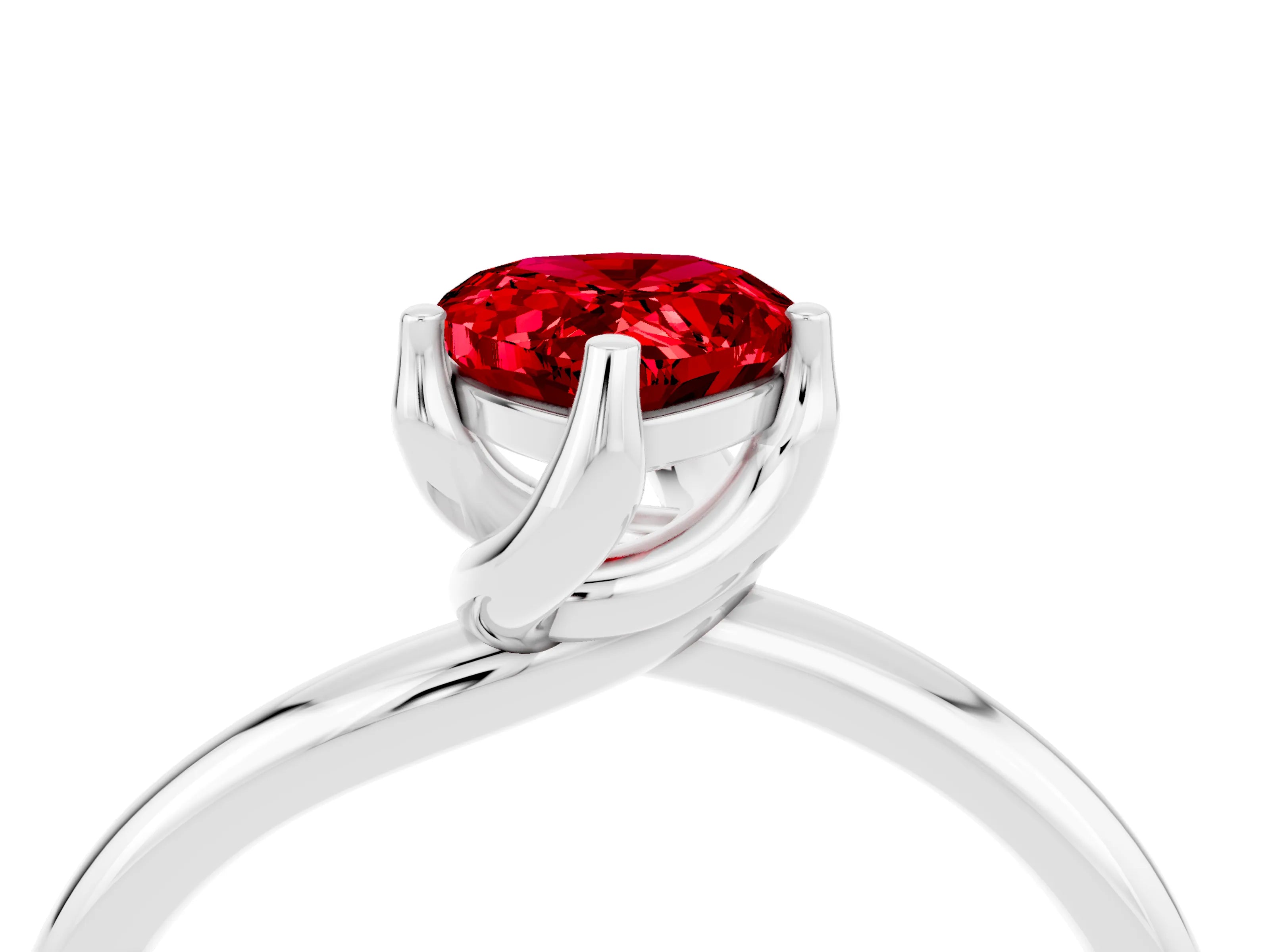 White gold Pear Cut Ruby Solitaire Engagement Ring with Four-Prong Setting and Classic Band_16