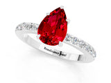 White gold Pear Cut Ruby Solitaire Engagement Ring with Pavé Band and Four-Prong Setting_1