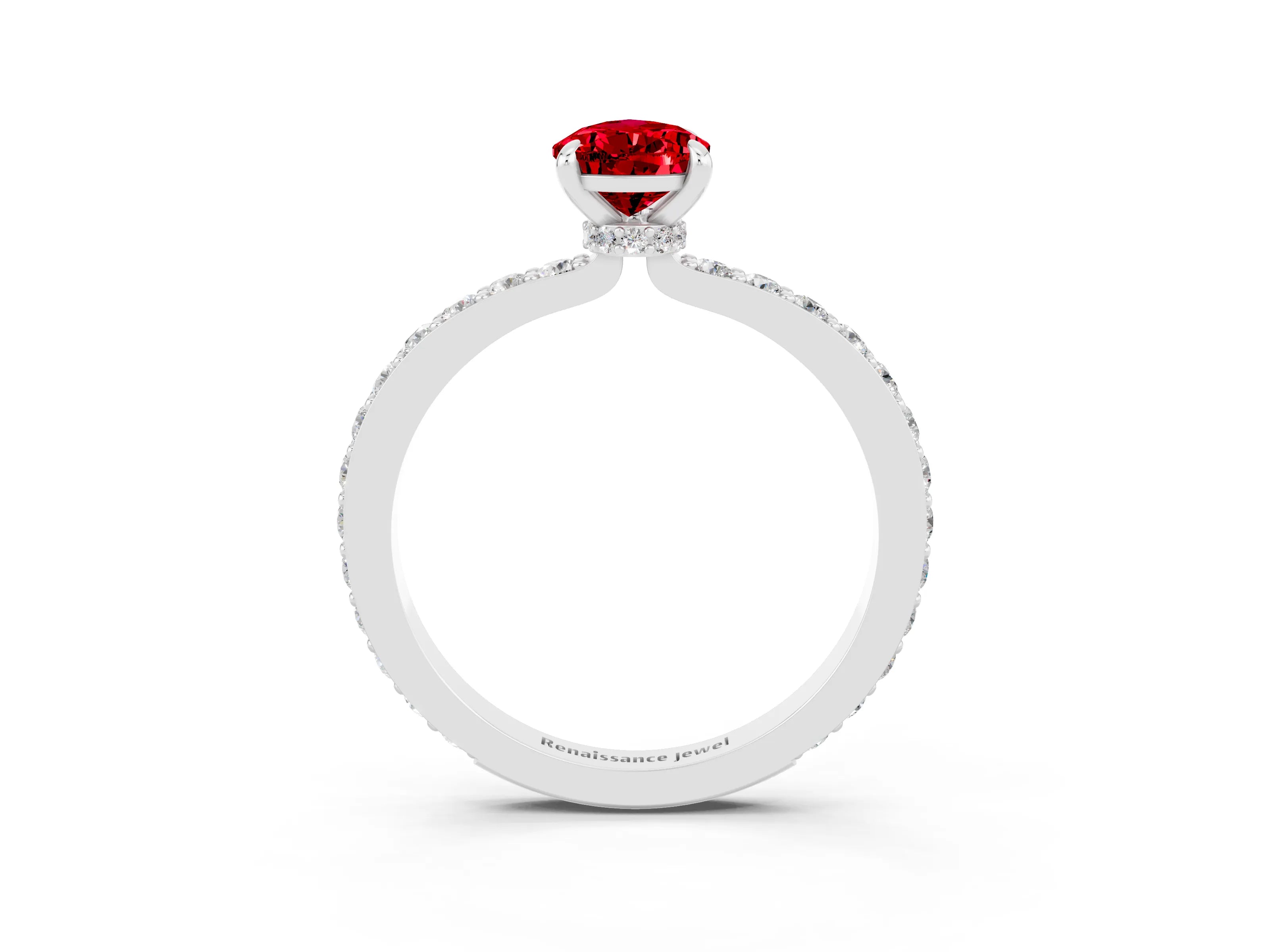 White gold Pear Cut Ruby Solitaire Engagement Ring with Pavé Band and Four-Prong Setting_3