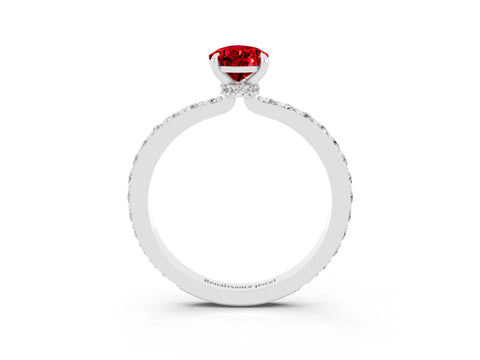 White gold Pear Cut Ruby Solitaire Engagement Ring with Pavé Band and Four-Prong Setting_3
