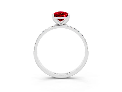 White gold Pear Cut Ruby Solitaire Engagement Ring with Pavé Band and Prong Setting_3