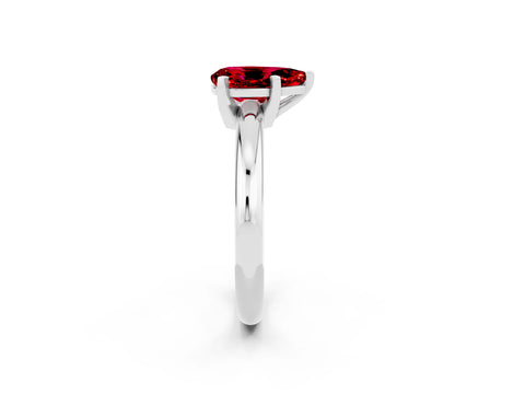 White gold Pear Cut Ruby Solitaire Engagement Ring with Round Band and Four-Prong Setting_2
