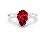White gold Pear Cut Ruby Solitaire Engagement Ring with Round Band and Four-Prong Setting