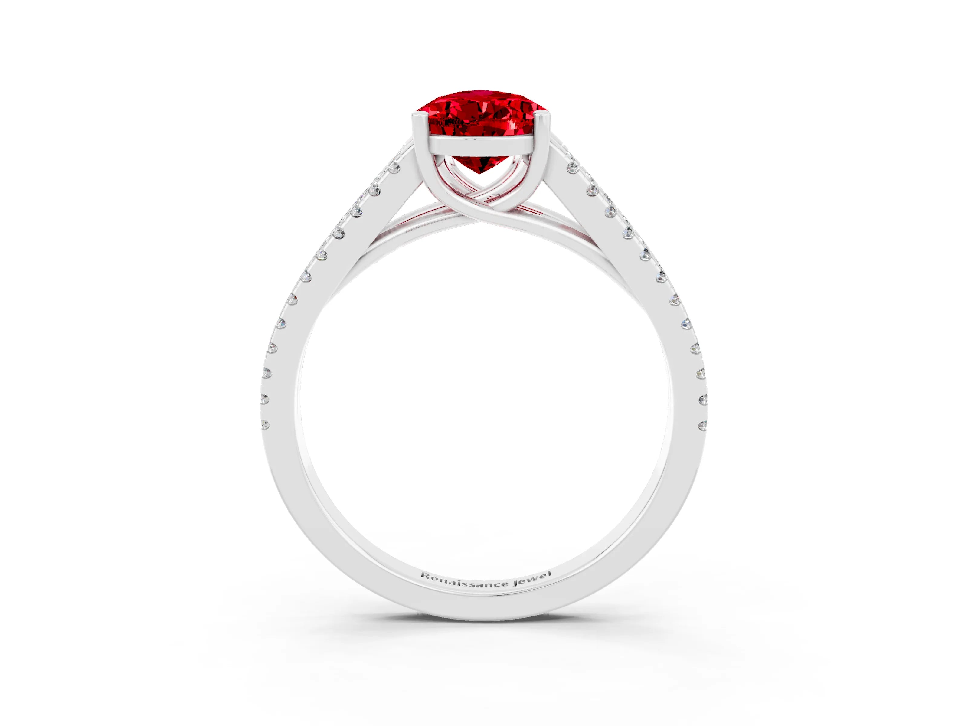 White gold Pear Cut Ruby Solitaire Engagement Ring with Split Shank Pavé Band_3