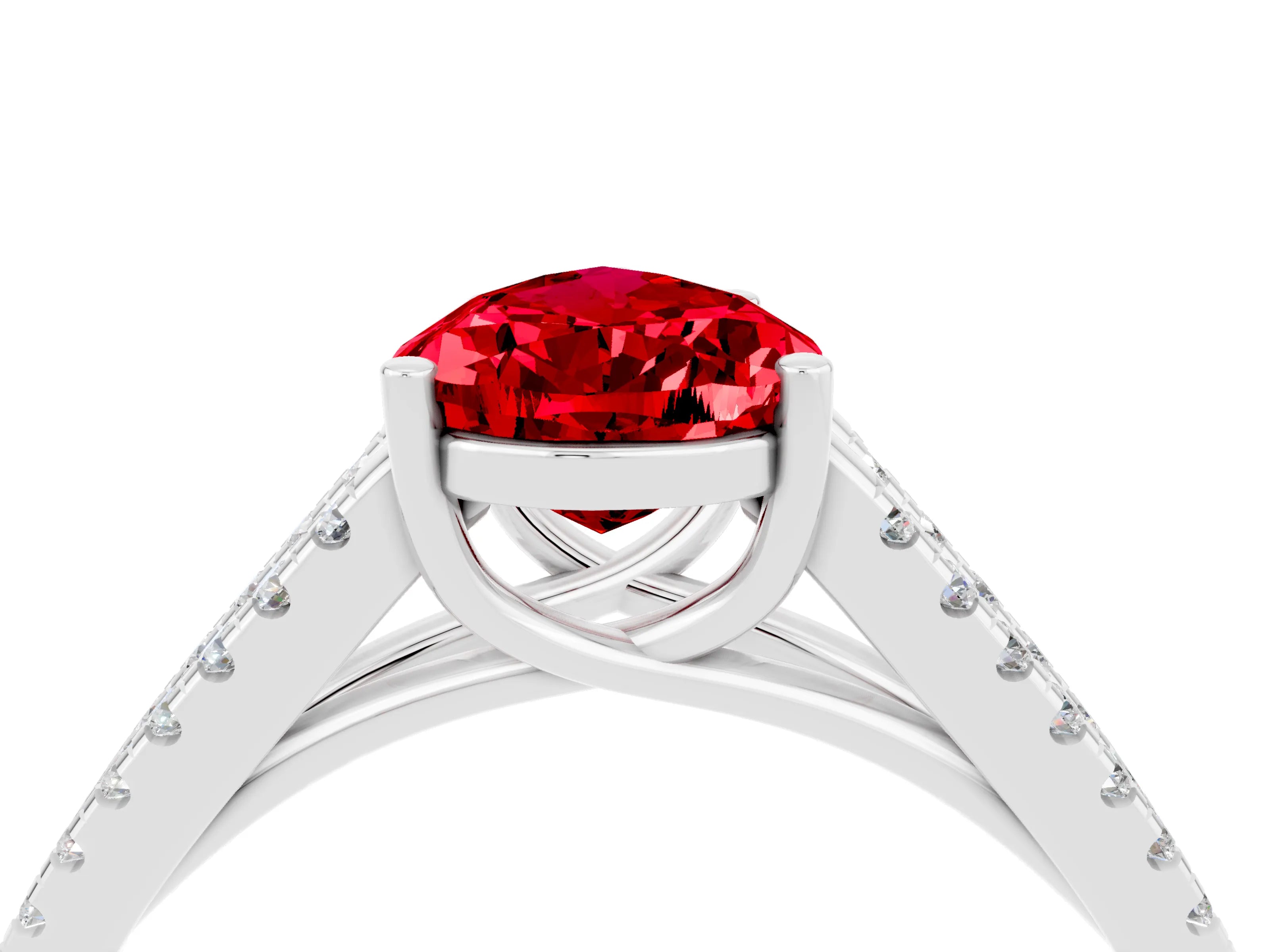 White gold Pear Cut Ruby Solitaire Engagement Ring with Split Shank Pavé Band_4