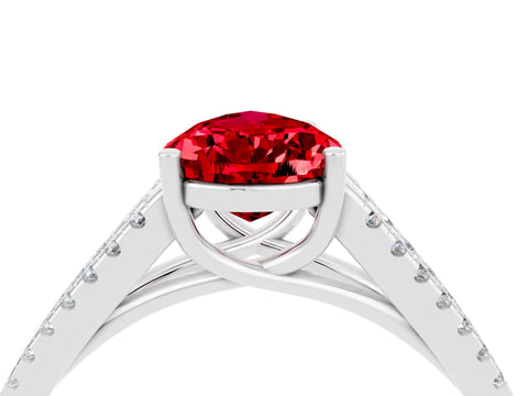 White gold Pear Cut Ruby Solitaire Engagement Ring with Split Shank Pavé Band_4