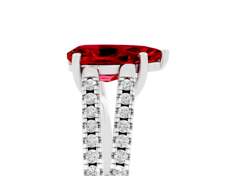 White gold Pear Cut Ruby Solitaire Engagement Ring with Split Shank Pavé Band_5