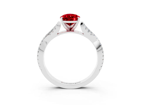 White gold Pear Cut Ruby Solitaire Engagement Ring with Twisted Pavé Band and Four-Prong Setting_3