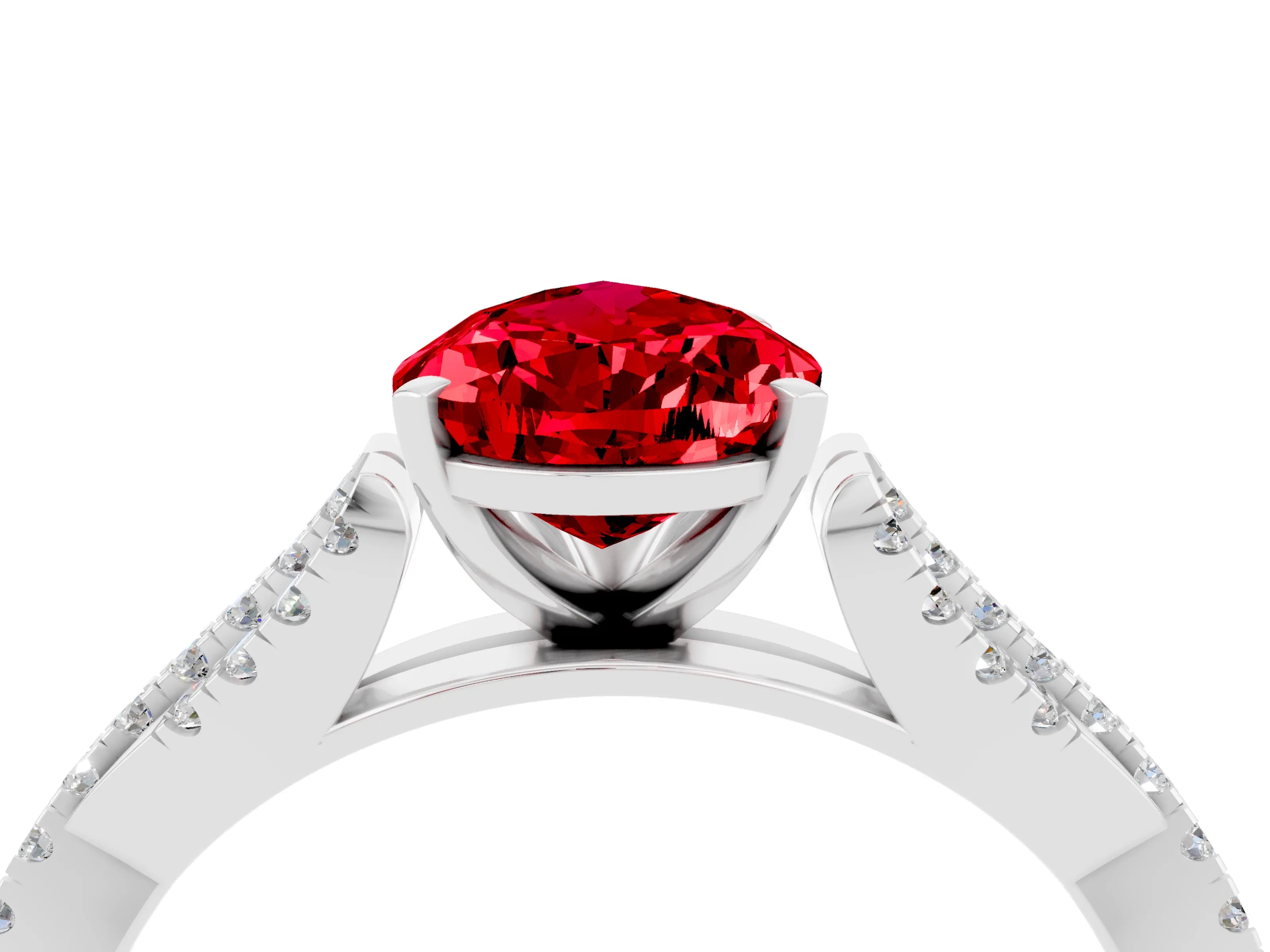 White gold Pear Cut Ruby Solitaire Engagement Ring with Twisted Pavé Band and Four-Prong Setting_4