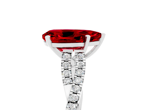 White gold Pear Cut Ruby Solitaire Engagement Ring with Twisted Pavé Band and Four-Prong Setting_5