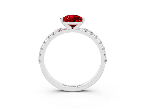 White gold Pear Cut Ruby Solitaire Pavé Band with Four-Prong Setting_3