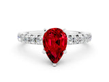 White gold Pear Cut Ruby Solitaire Pavé Engagement Ring with Round Band and Prong Setting_12