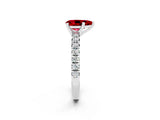 White gold Pear Cut Ruby Solitaire Pavé Engagement Ring with Round Band and Prong Setting_15