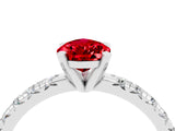 White gold Pear Cut Ruby Solitaire Pavé Engagement Ring with Round Band and Prong Setting_17