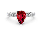 White gold Pear Cut Ruby Solitaire Pavé Engagement Ring with Round Band and Prong Setting_73