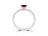 White gold Pear Cut Ruby Solitaire Pavé Engagement Ring with Round Band and Prong Setting_76