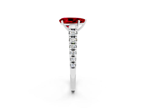 White gold Pear Cut Ruby Solitaire Ring with Cathedral Setting and Pavé Band_2