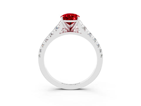 White gold Pear Cut Ruby Solitaire Ring with Cathedral Setting and Pavé Band_3