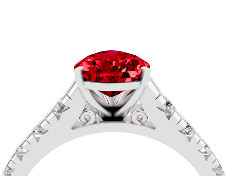 White gold Pear Cut Ruby Solitaire Ring with Cathedral Setting and Pavé Band_4