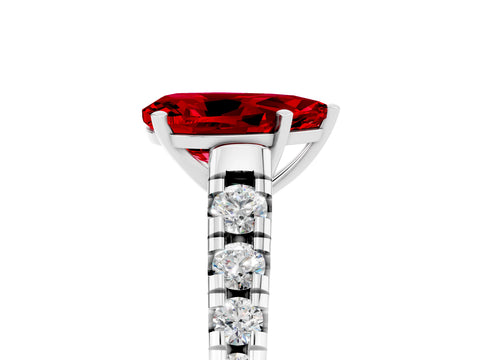 White gold Pear Cut Ruby Solitaire Ring with Cathedral Setting and Pavé Band_5