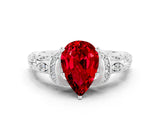White gold Pear Cut Ruby Solitaire Ring with Filigree Band and Four-Prong Setting_64
