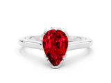 White gold Pear Cut Ruby Solitaire Ring with Flower Prong Setting and Classic Band_12