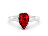 White gold Pear Cut Ruby Solitaire Ring with Flower Prong Setting and Classic Band_13